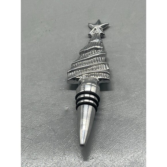 set of 2 silver metal wine corks shaped like Christmas trees with star on top 6" - Picture 6 of 6